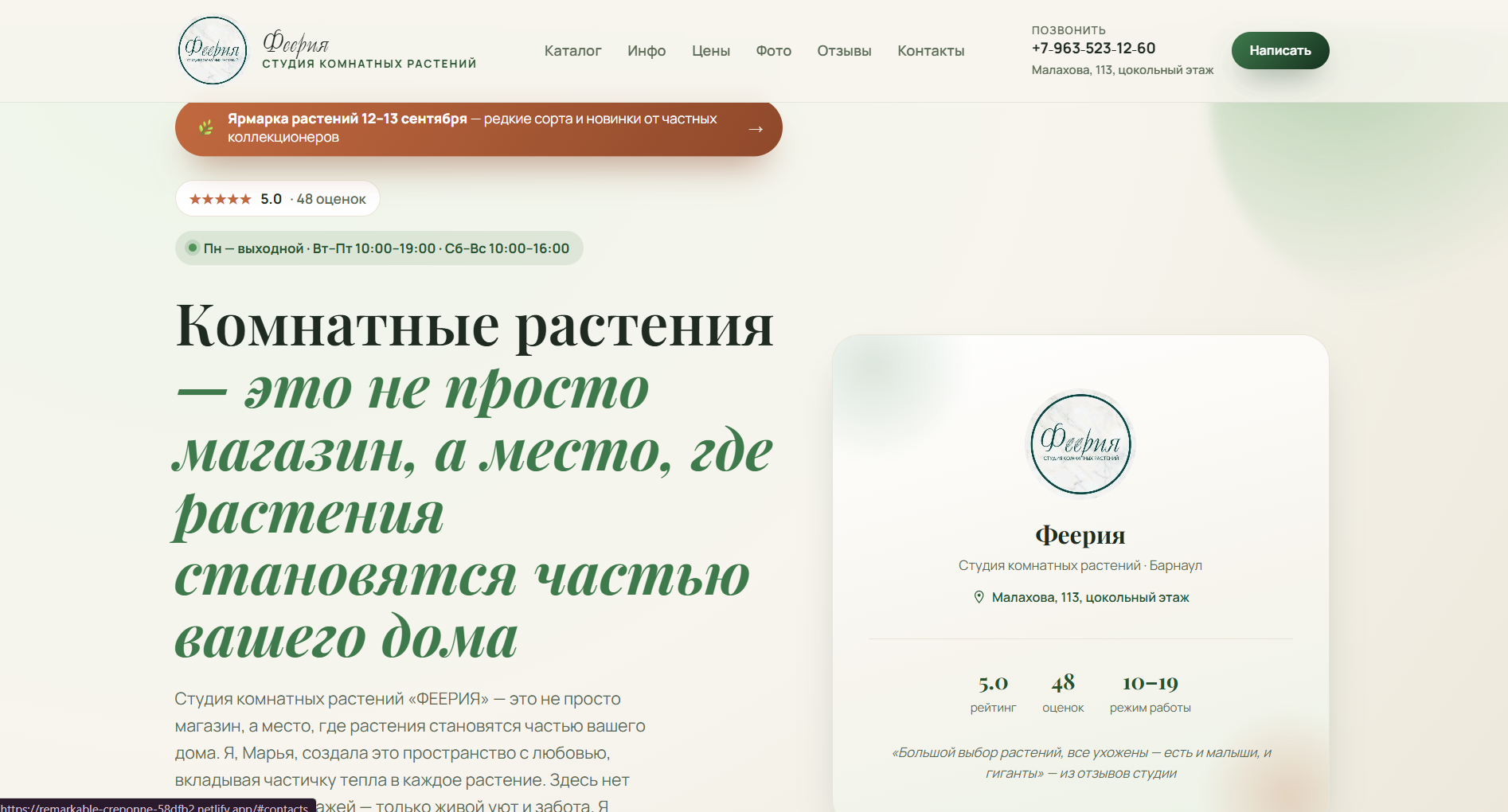 Феерия — превью сайта